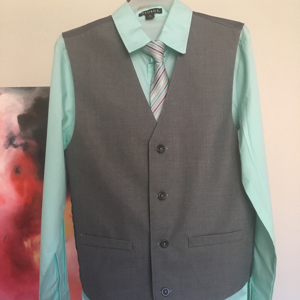 Boys shirt, vest and clip tie set, age 14